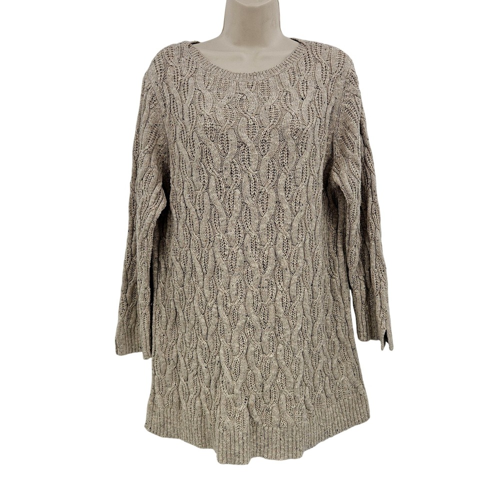 J Jill Sweater Womens 2X Beige Cable Knit Soft Textured Fisherman Style Preppy - Picture 1 of 11